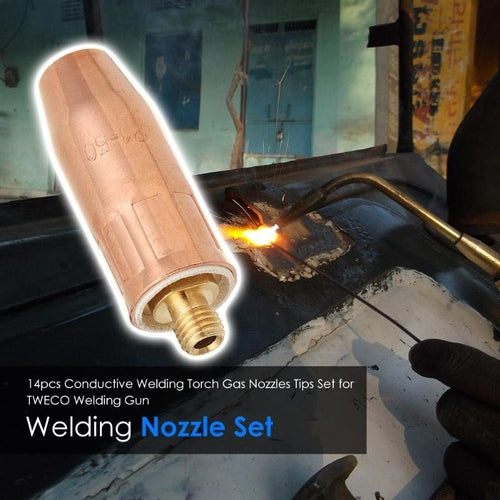 14-Piece Conductive Welding Torch Gas Nozzle & Tip Set