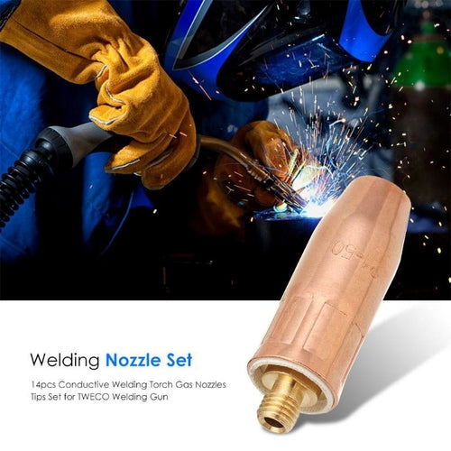 14-Piece Conductive Welding Torch Gas Nozzle & Tip Set