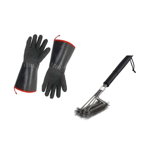 BBQ Grill Heat-Resistant Gloves & Brush Set