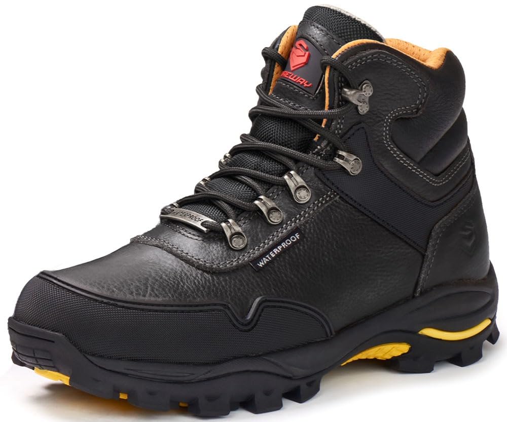 SUREWAY Mens 6" Heavy Duty Steel Toe Waterproof Work Boot - LeatherLace UpOil/Slip Resistant Dual-Density Comfortable Outsole EH Construction Industrial Ankle Mens Safety Work Boots